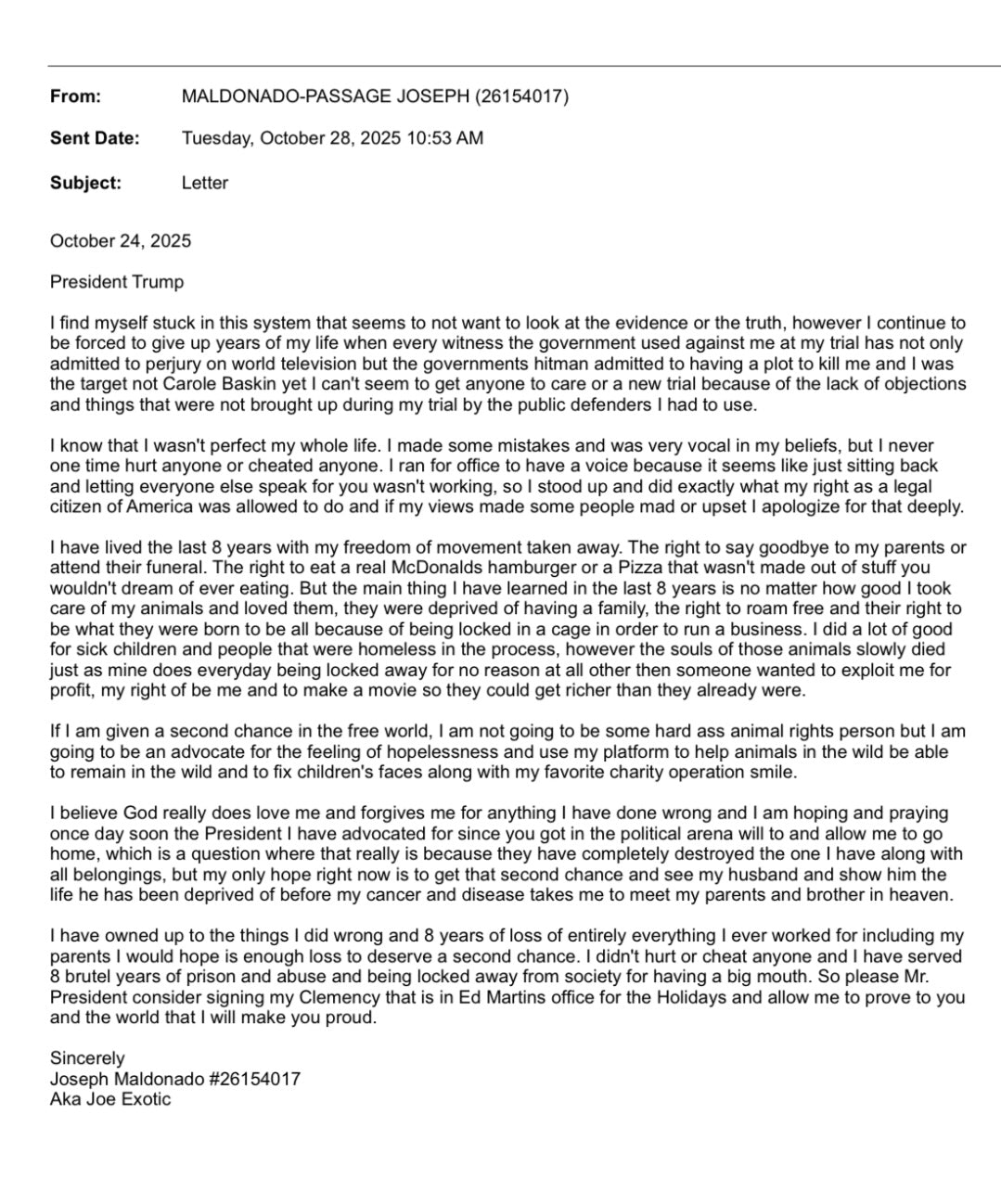 Letter to President Trump